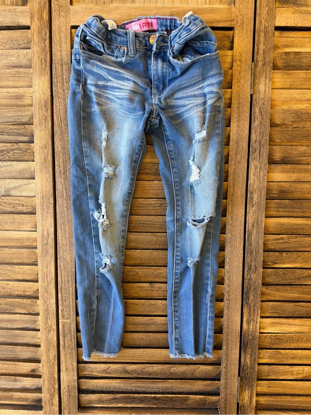 Pink Latte Girls Size 7 Distressed Blue Skinny Jeans - Pink Label Frayed Hem